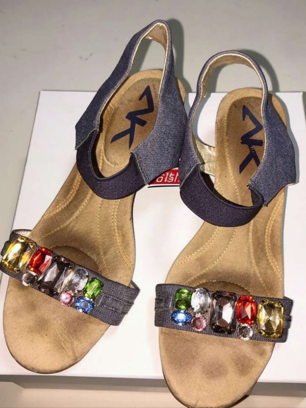 Anne Klein Sport slingback Wedge Sandals Multicolor Gem Embellishments